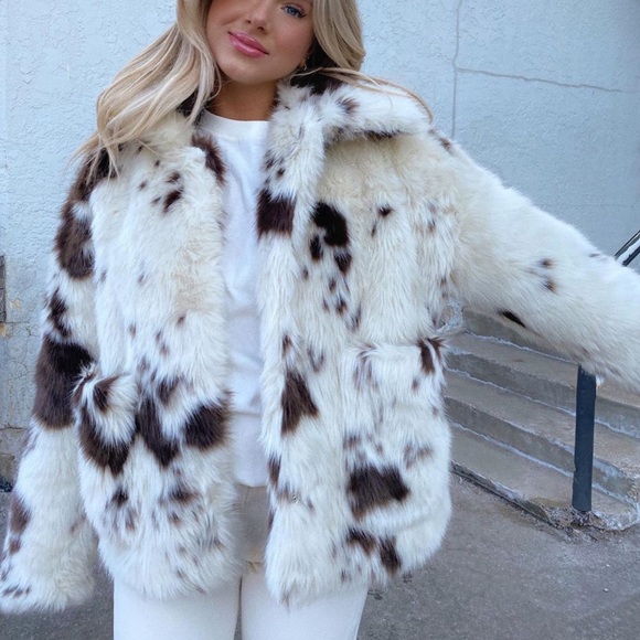 Missguided Jackets & Blazers - NWT✨Missguided Faux Fur Cow Print Coat